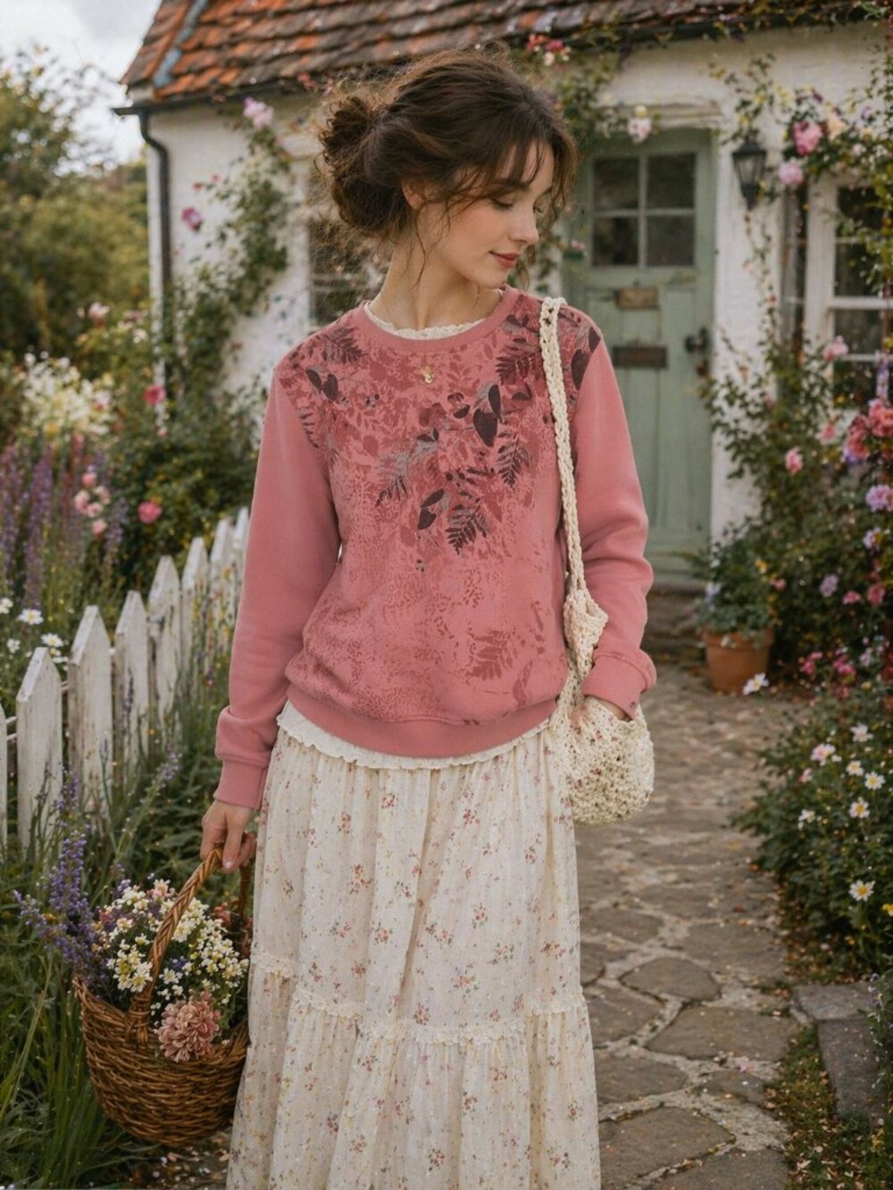 Northern reflections cottagecore unique mandarin collar oversized sweatshirt